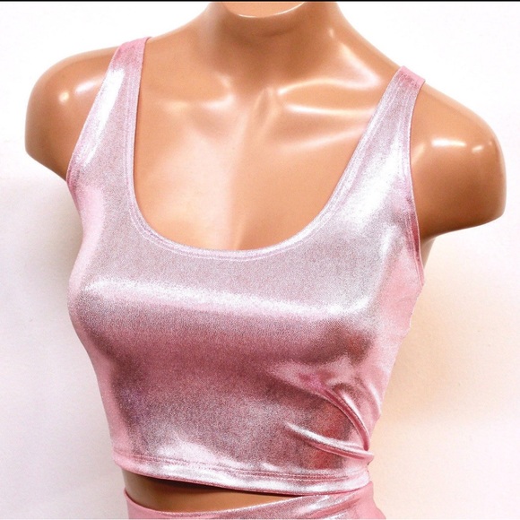 Sugarpuss HOLOGRAM CROP TANK, Pink Holographic Metallic Crop Tank Top - Picture 1 of 5